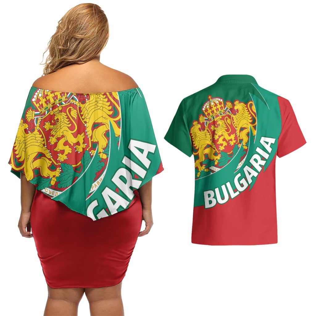 Bulgaria Lion Couples Matching Off Shoulder Short Dress and Hawaiian Shirt Bulgarian Coat Of Arms
