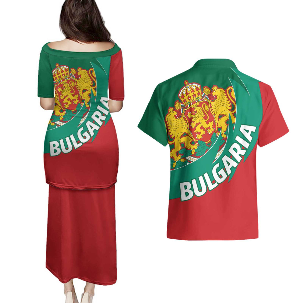 Bulgaria Lion Couples Matching Puletasi and Hawaiian Shirt Bulgarian Coat Of Arms