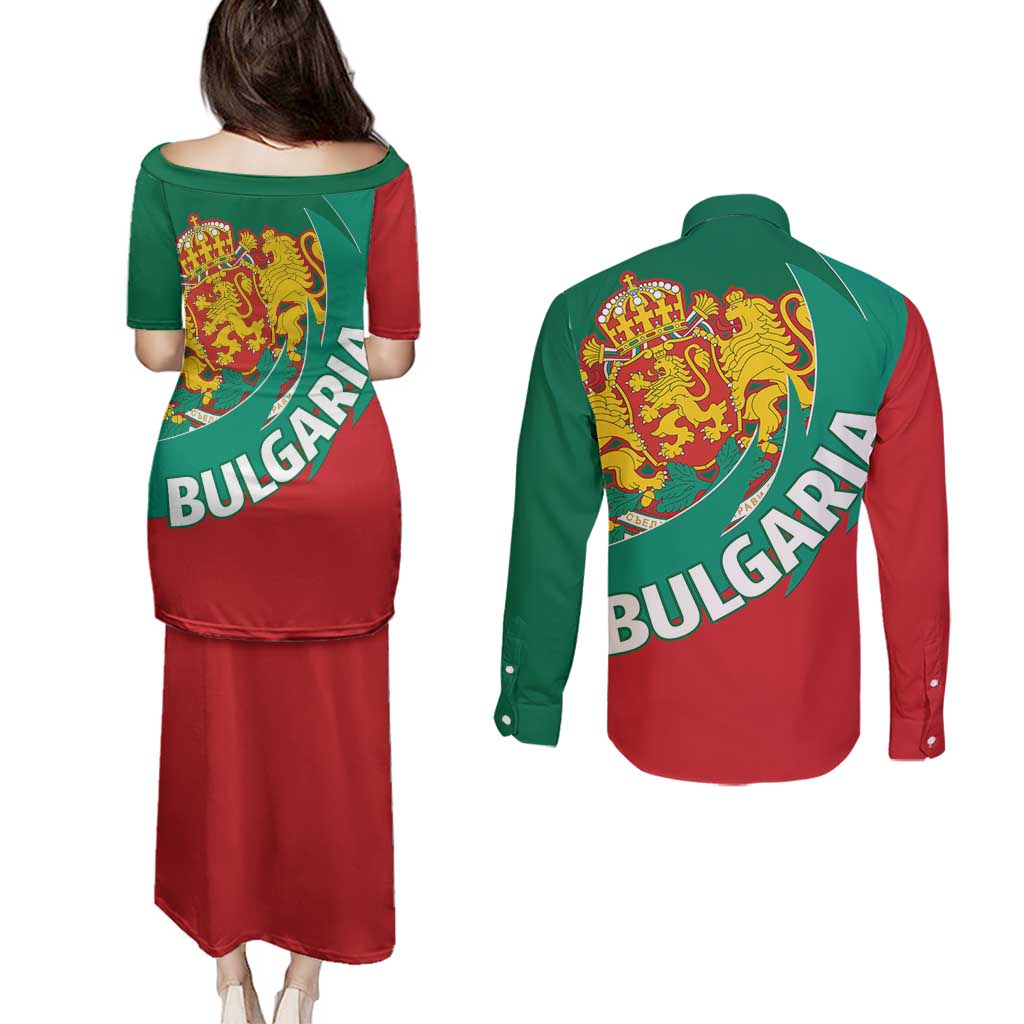 Bulgaria Lion Couples Matching Puletasi and Long Sleeve Button Shirt Bulgarian Coat Of Arms