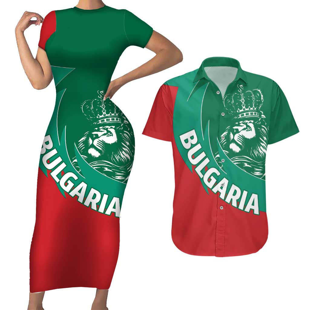 Bulgaria Lion Couples Matching Short Sleeve Bodycon Dress and Hawaiian Shirt Bulgarian Coat Of Arms
