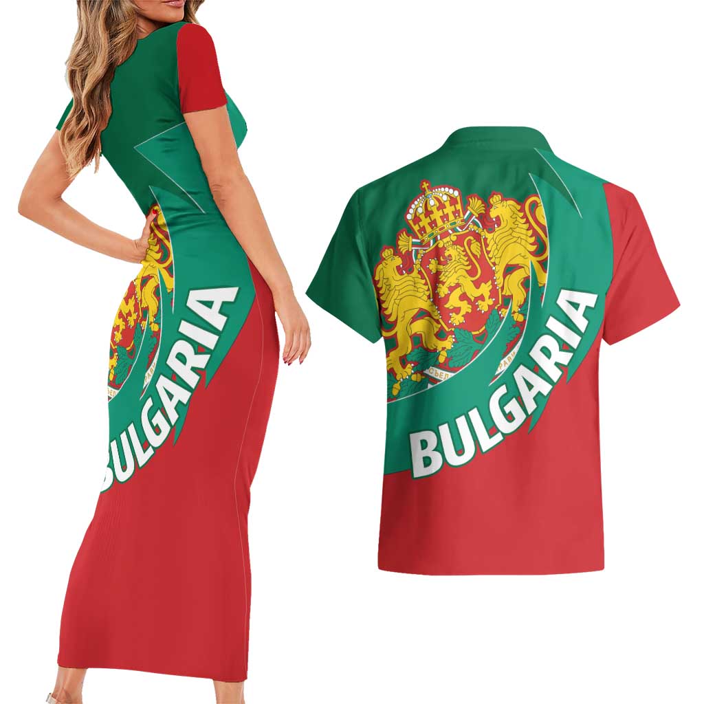 Bulgaria Lion Couples Matching Short Sleeve Bodycon Dress and Hawaiian Shirt Bulgarian Coat Of Arms
