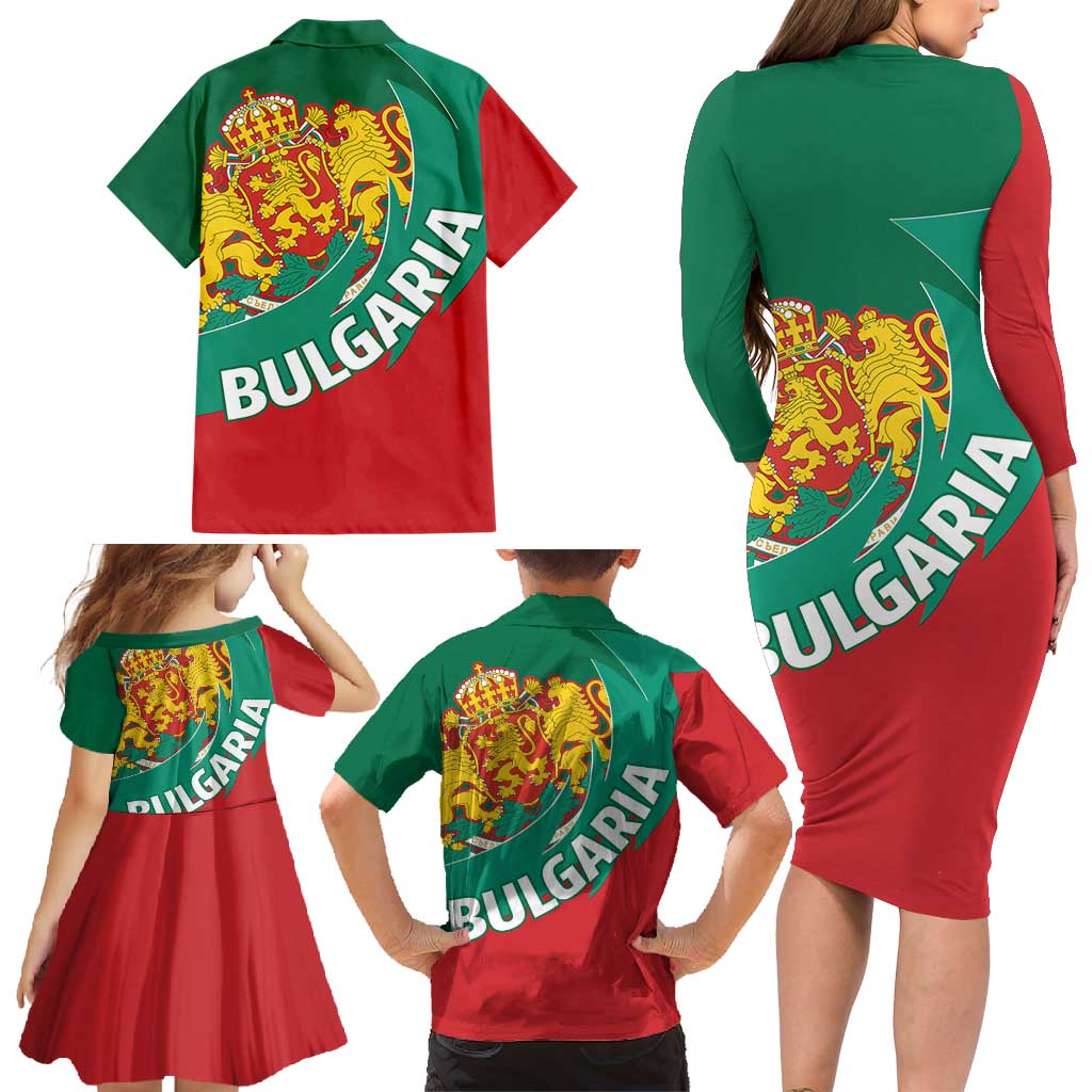 Bulgaria Lion Family Matching Long Sleeve Bodycon Dress and Hawaiian Shirt Bulgarian Coat Of Arms