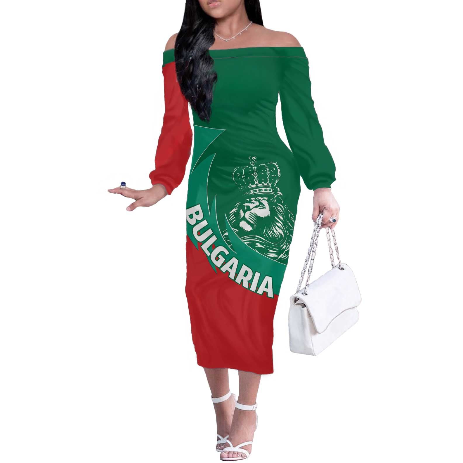 Bulgaria Lion Off The Shoulder Long Sleeve Dress Bulgarian Coat Of Arms