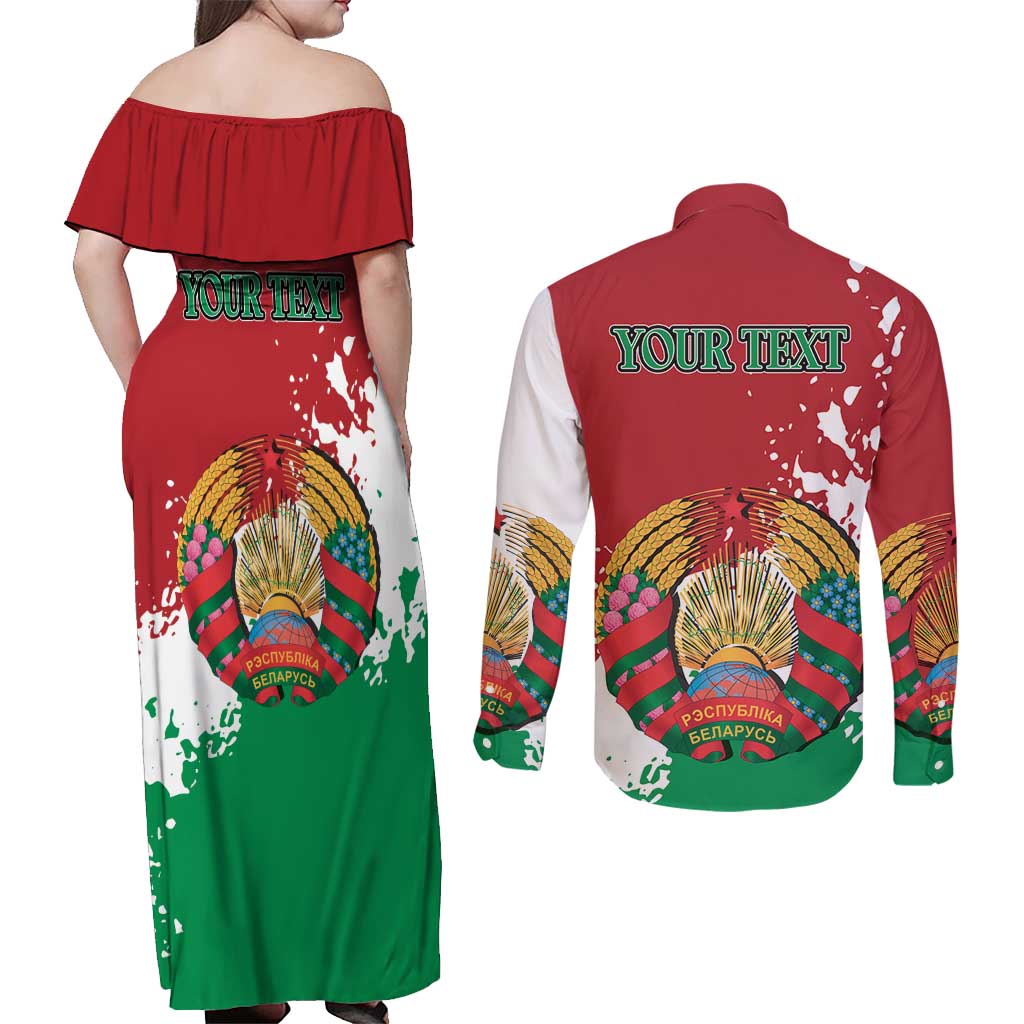 Personalized Belarus Couples Matching Off Shoulder Maxi Dress and Long Sleeve Button Shirt Special Style