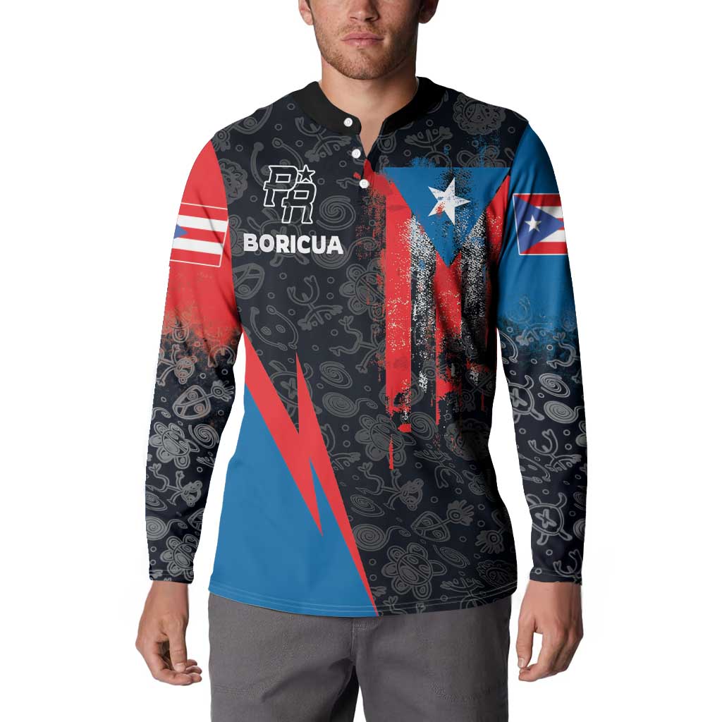 Puerto Rico Button Sweatshirt Boricua PR Flag Style