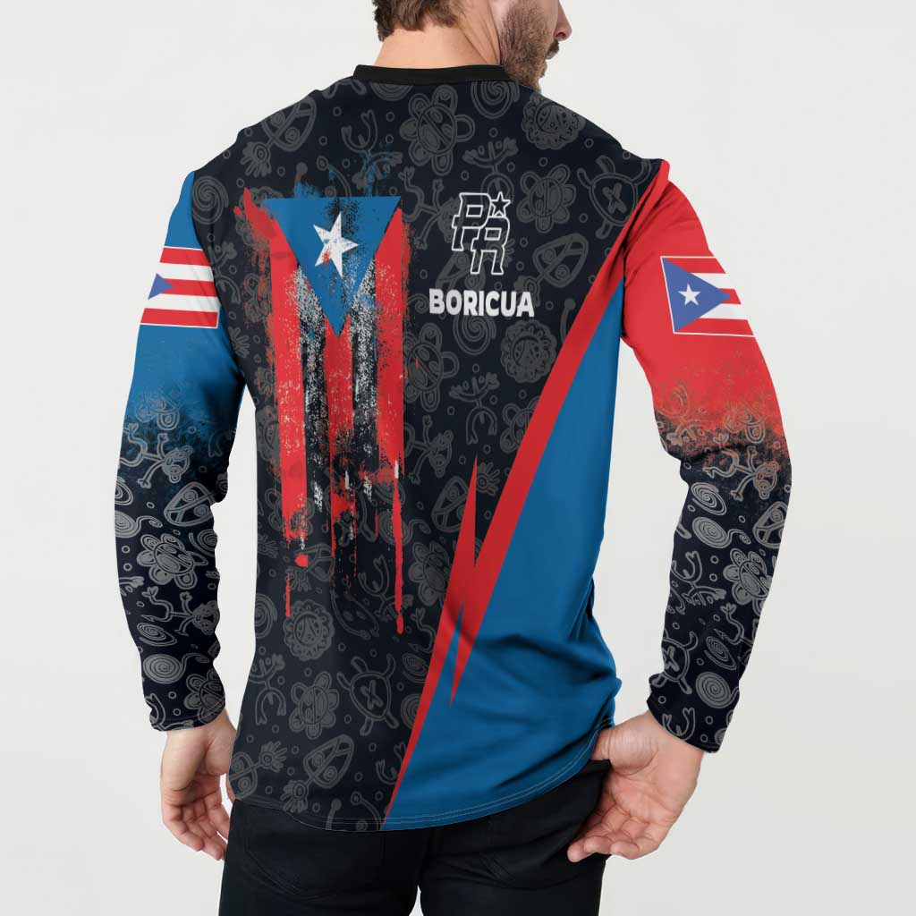 Puerto Rico Button Sweatshirt Boricua PR Flag Style