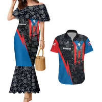 Puerto Rico Couples Matching Mermaid Dress and Hawaiian Shirt Boricua PR Flag Style