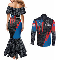Puerto Rico Couples Matching Mermaid Dress and Long Sleeve Button Shirt Boricua PR Flag Style