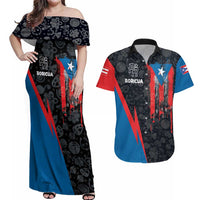 Puerto Rico Couples Matching Off Shoulder Maxi Dress and Hawaiian Shirt Boricua PR Flag Style