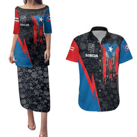 Puerto Rico Couples Matching Puletasi and Hawaiian Shirt Boricua PR Flag Style