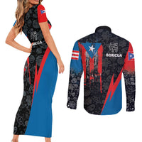 Puerto Rico Couples Matching Short Sleeve Bodycon Dress and Long Sleeve Button Shirt Boricua PR Flag Style