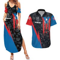Puerto Rico Couples Matching Summer Maxi Dress and Hawaiian Shirt Boricua PR Flag Style