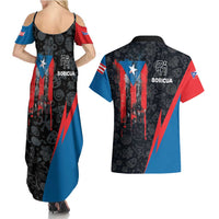 Puerto Rico Couples Matching Summer Maxi Dress and Hawaiian Shirt Boricua PR Flag Style