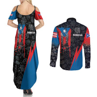 Puerto Rico Couples Matching Summer Maxi Dress and Long Sleeve Button Shirt Boricua PR Flag Style