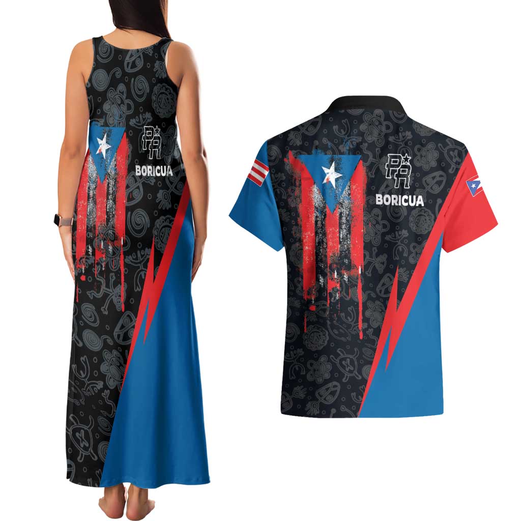 Puerto Rico Couples Matching Tank Maxi Dress and Hawaiian Shirt Boricua PR Flag Style