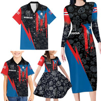 Puerto Rico Family Matching Long Sleeve Bodycon Dress and Hawaiian Shirt Boricua PR Flag Style