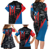 Puerto Rico Family Matching Long Sleeve Bodycon Dress and Hawaiian Shirt Boricua PR Flag Style