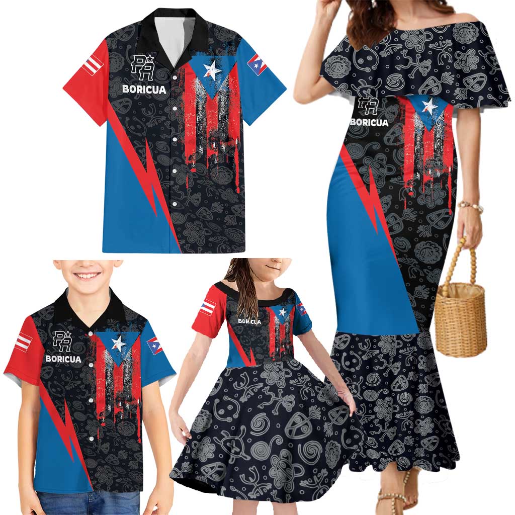 Puerto Rico Family Matching Mermaid Dress and Hawaiian Shirt Boricua PR Flag Style