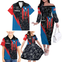 Puerto Rico Family Matching Off The Shoulder Long Sleeve Dress and Hawaiian Shirt Boricua PR Flag Style