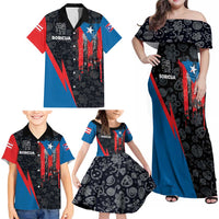 Puerto Rico Family Matching Off Shoulder Maxi Dress and Hawaiian Shirt Boricua PR Flag Style