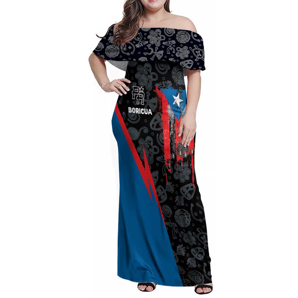 Puerto Rico Family Matching Off Shoulder Maxi Dress and Hawaiian Shirt Boricua PR Flag Style