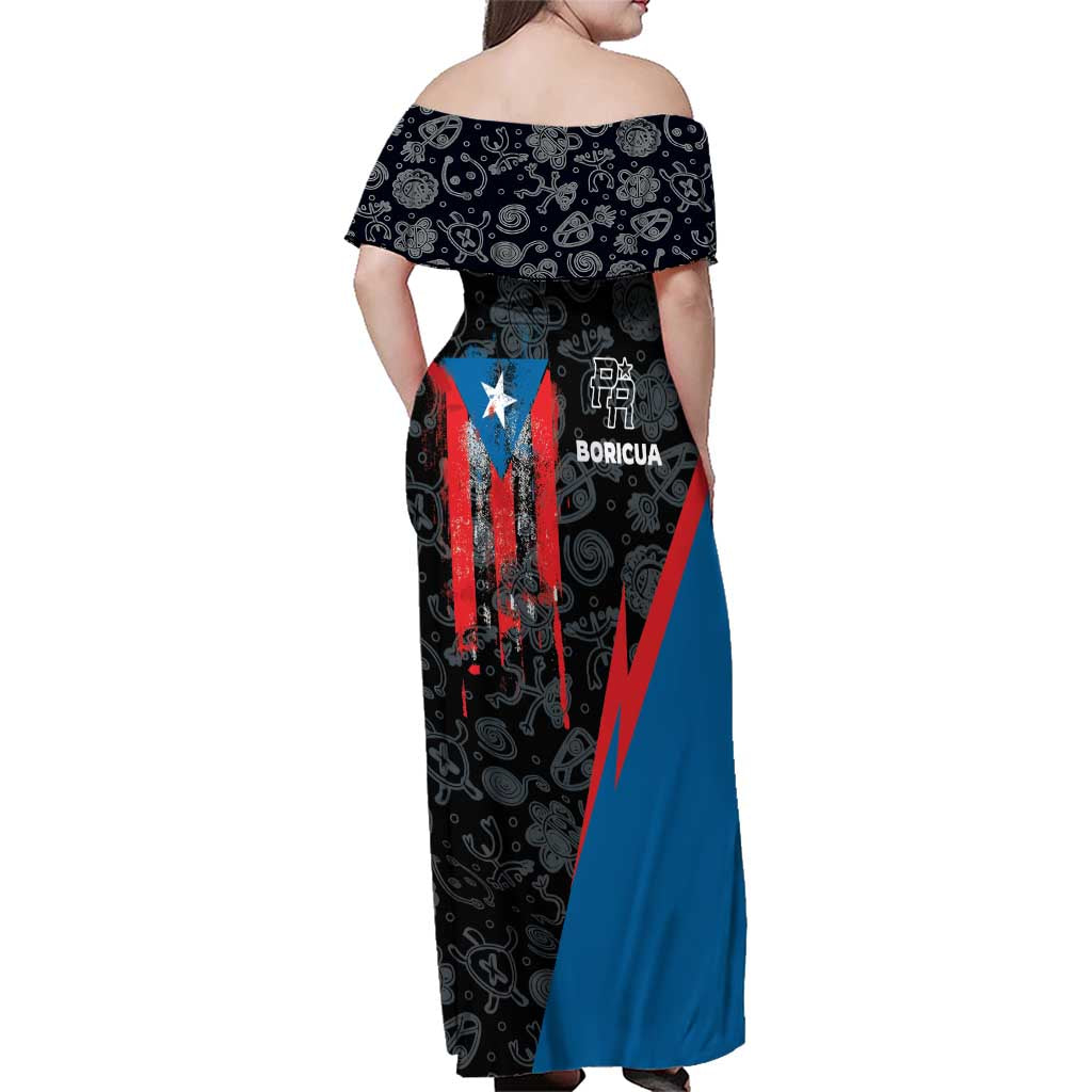 Puerto Rico Family Matching Off Shoulder Maxi Dress and Hawaiian Shirt Boricua PR Flag Style
