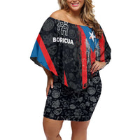 Puerto Rico Family Matching Off Shoulder Short Dress and Hawaiian Shirt Boricua PR Flag Style