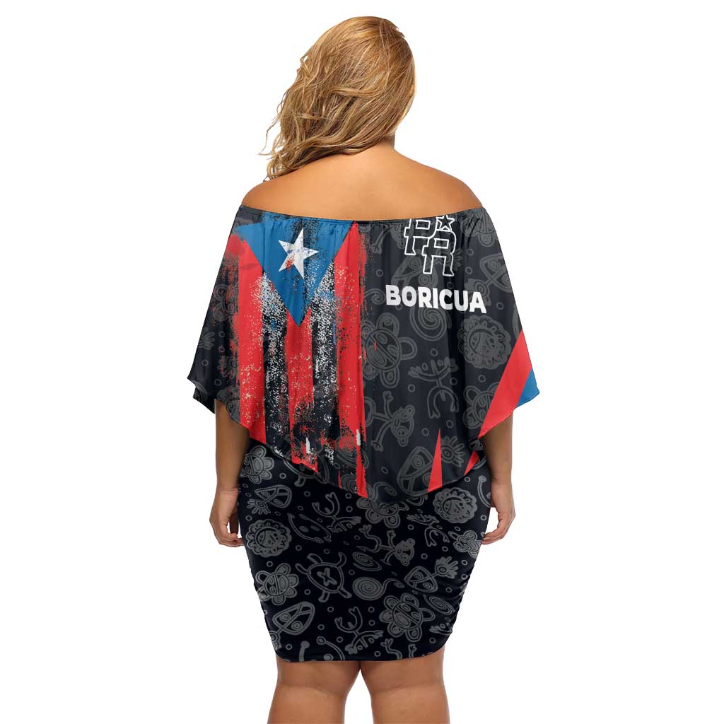 Puerto Rico Family Matching Off Shoulder Short Dress and Hawaiian Shirt Boricua PR Flag Style