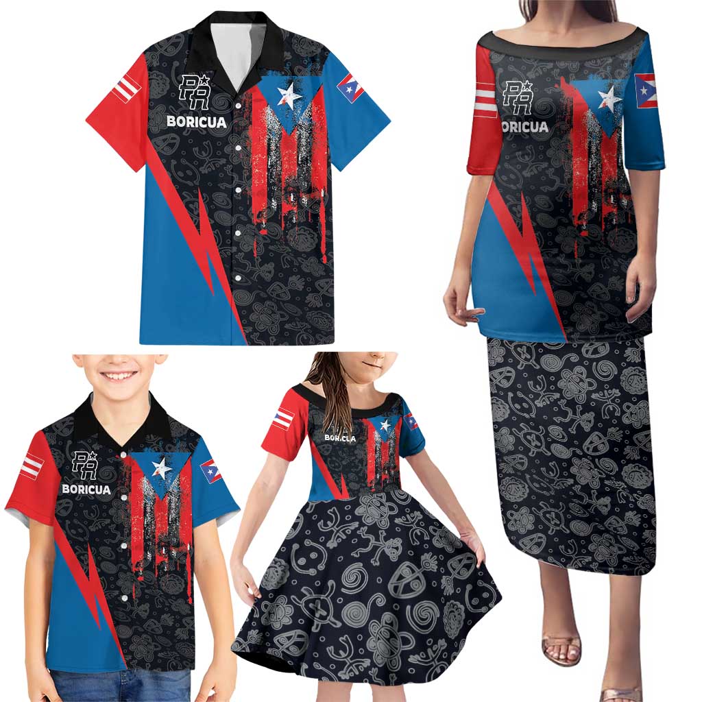 Puerto Rico Family Matching Puletasi and Hawaiian Shirt Boricua PR Flag Style