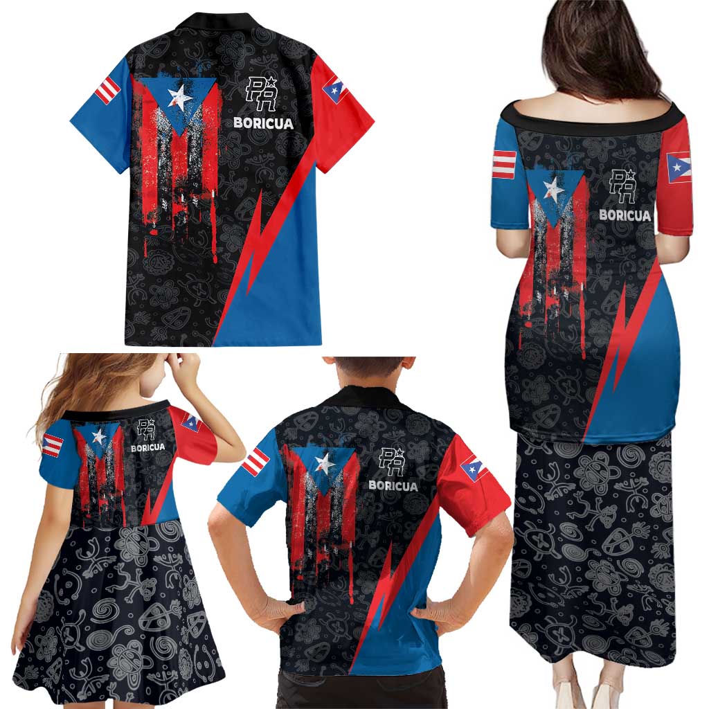 Puerto Rico Family Matching Puletasi and Hawaiian Shirt Boricua PR Flag Style