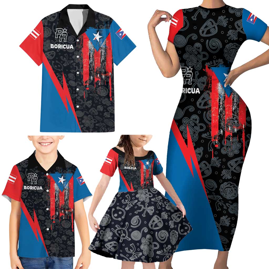Puerto Rico Family Matching Short Sleeve Bodycon Dress and Hawaiian Shirt Boricua PR Flag Style