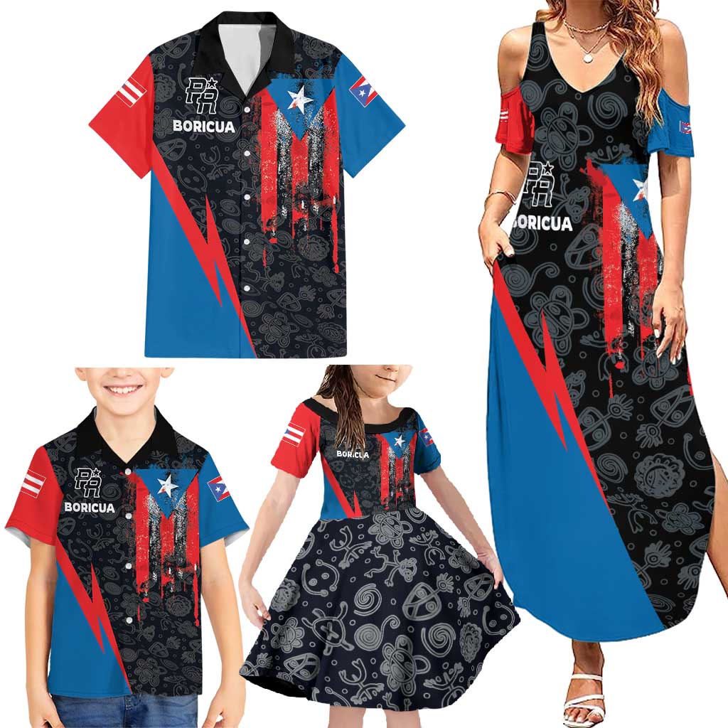 Puerto Rico Family Matching Summer Maxi Dress and Hawaiian Shirt Boricua PR Flag Style