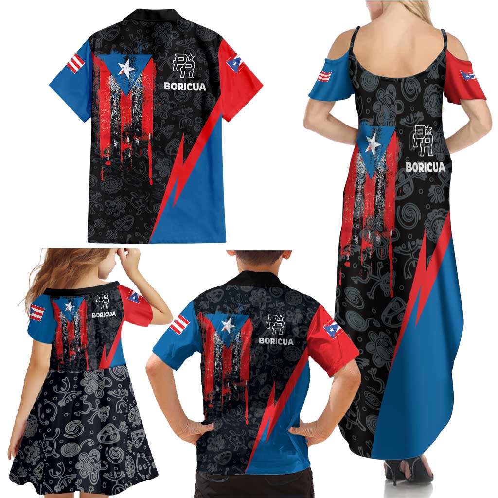 Puerto Rico Family Matching Summer Maxi Dress and Hawaiian Shirt Boricua PR Flag Style