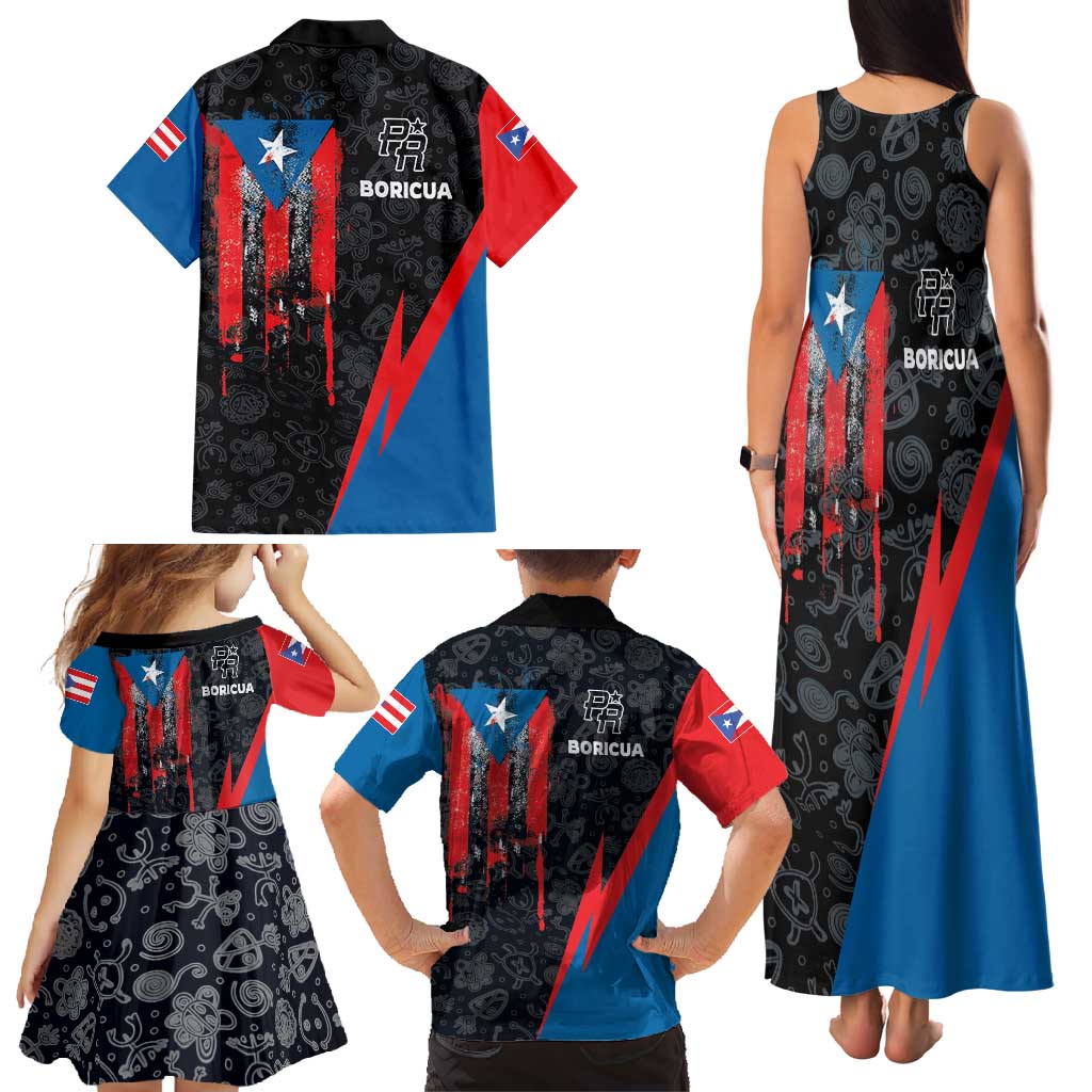 Puerto Rico Family Matching Tank Maxi Dress and Hawaiian Shirt Boricua PR Flag Style