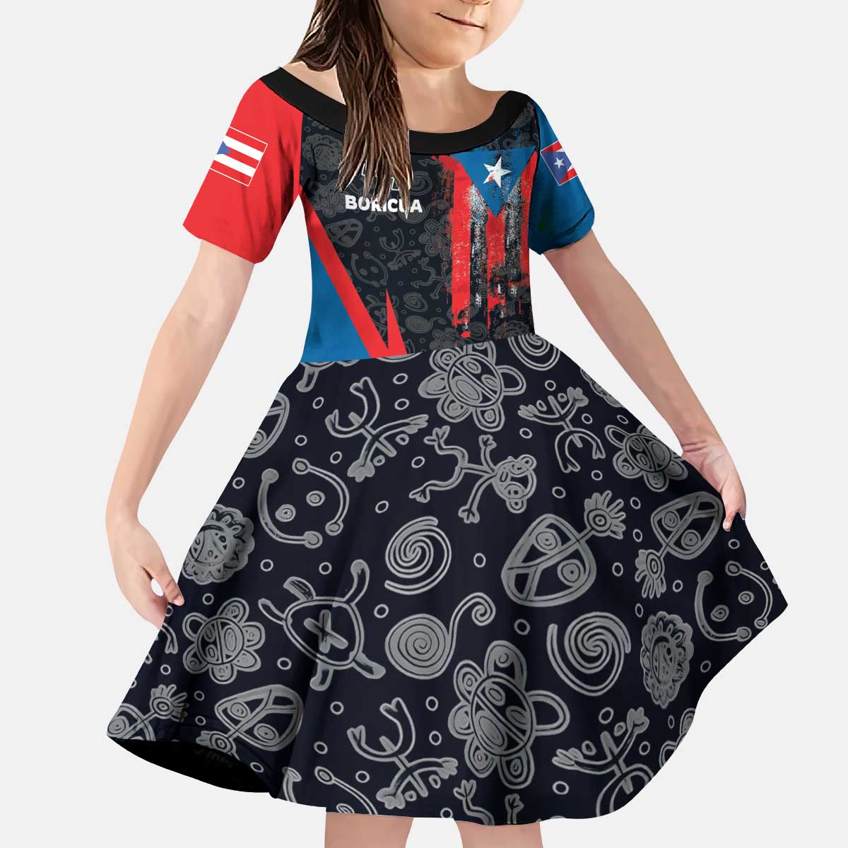 Puerto Rico Kid Short Sleeve Dress Boricua PR Flag Style