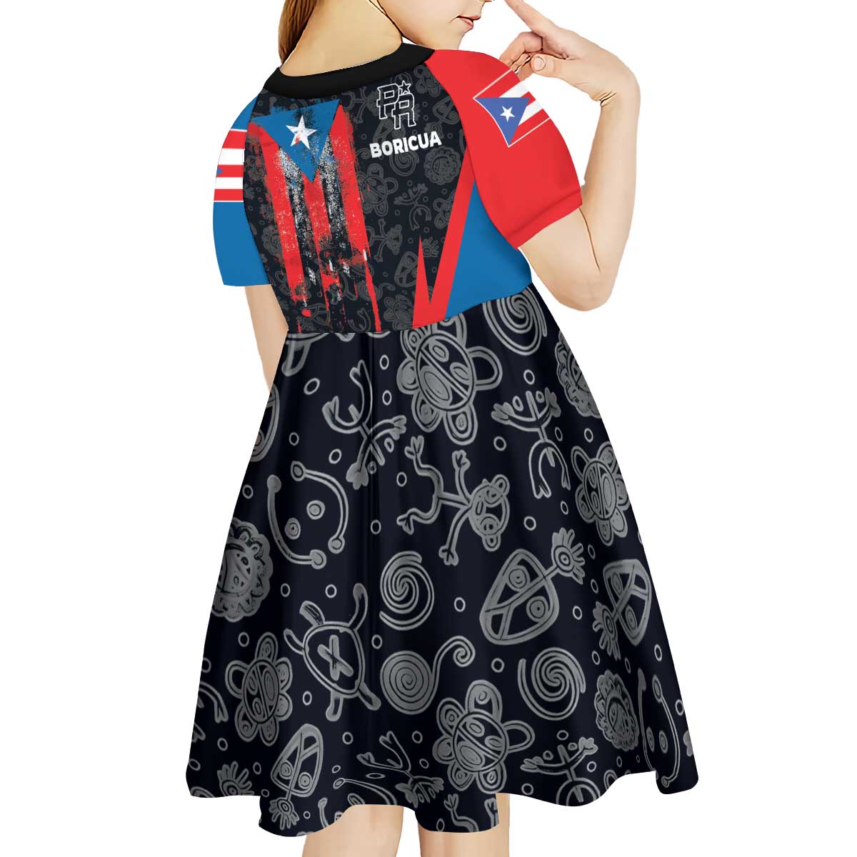 Puerto Rico Kid Short Sleeve Dress Boricua PR Flag Style