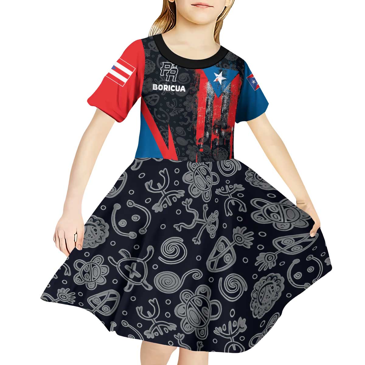 Puerto Rico Kid Short Sleeve Dress Boricua PR Flag Style