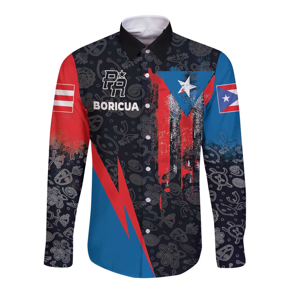 Puerto Rico Long Sleeve Button Shirt Boricua PR Flag Style