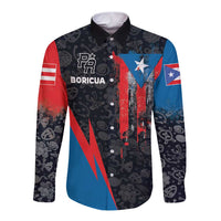 Puerto Rico Long Sleeve Button Shirt Boricua PR Flag Style