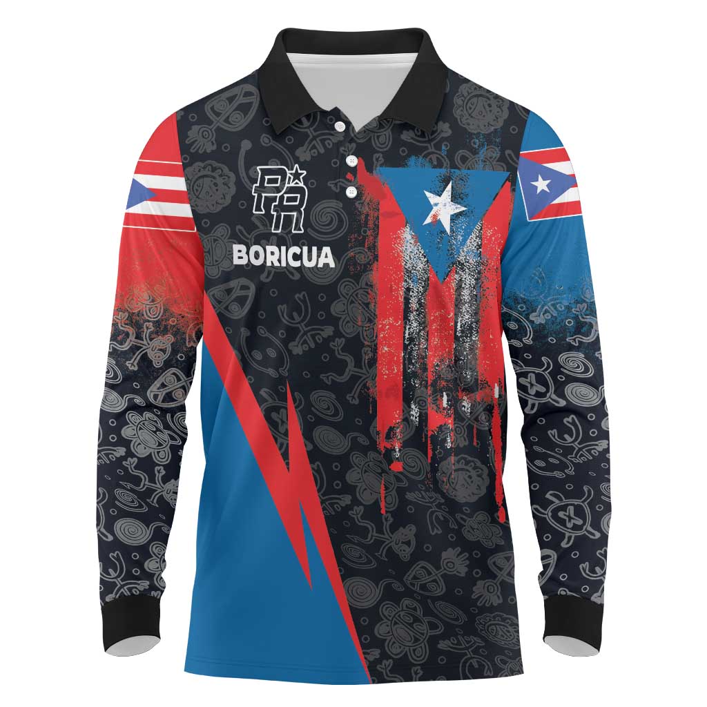 Puerto Rico Long Sleeve Polo Shirt Boricua PR Flag Style