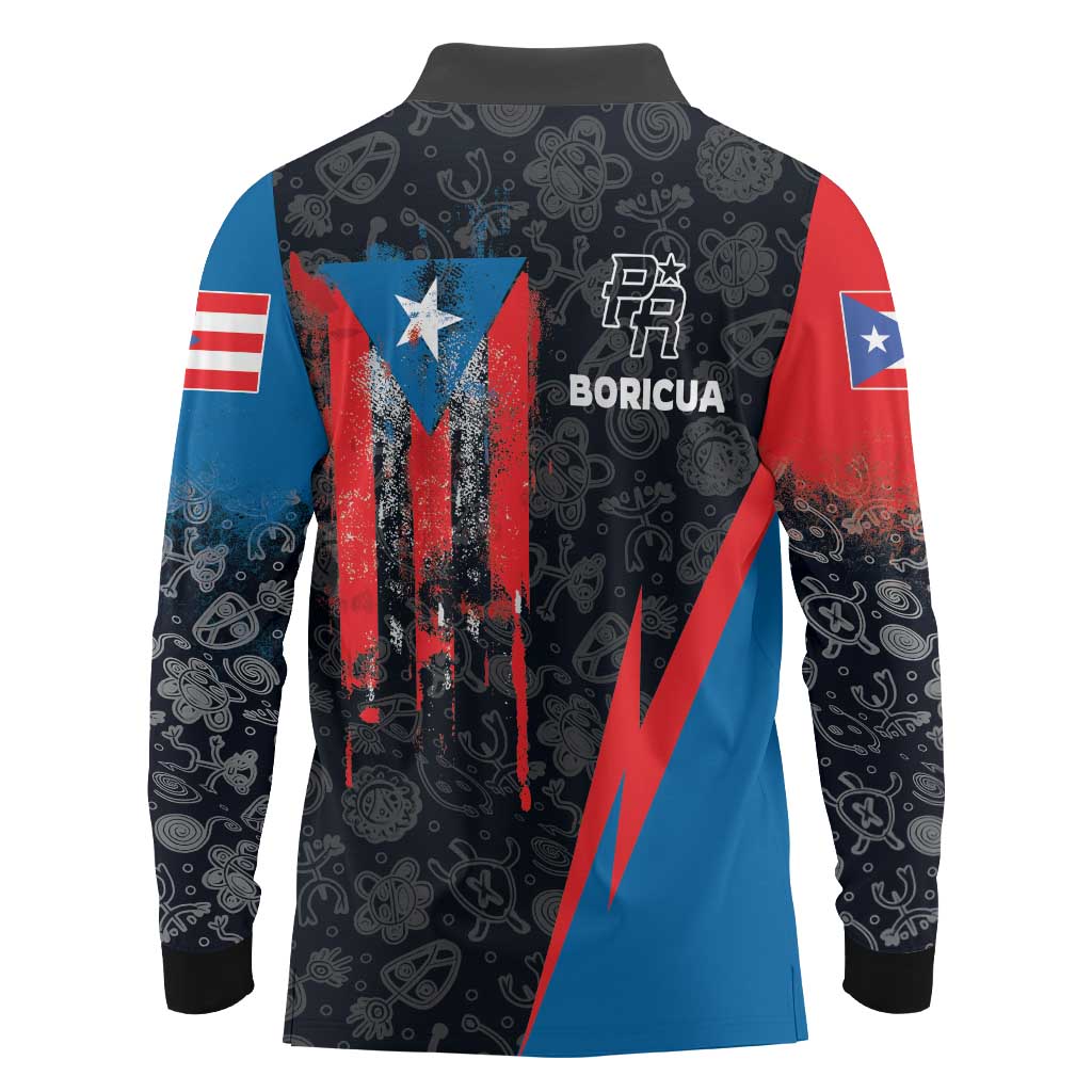Puerto Rico Long Sleeve Polo Shirt Boricua PR Flag Style