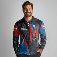 Puerto Rico Long Sleeve Polo Shirt Boricua PR Flag Style