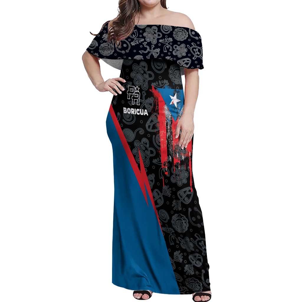 Puerto Rico Off Shoulder Maxi Dress Boricua PR Flag Style