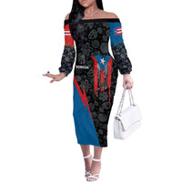 Puerto Rico Off The Shoulder Long Sleeve Dress Boricua PR Flag Style