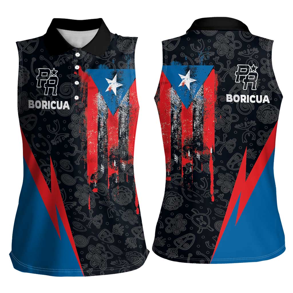 Puerto Rico Women Sleeveless Polo Shirt Boricua PR Flag Style
