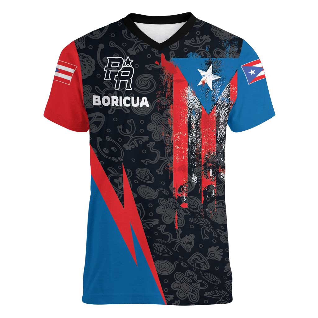 Puerto Rico Women V-Neck T-Shirt Boricua PR Flag Style