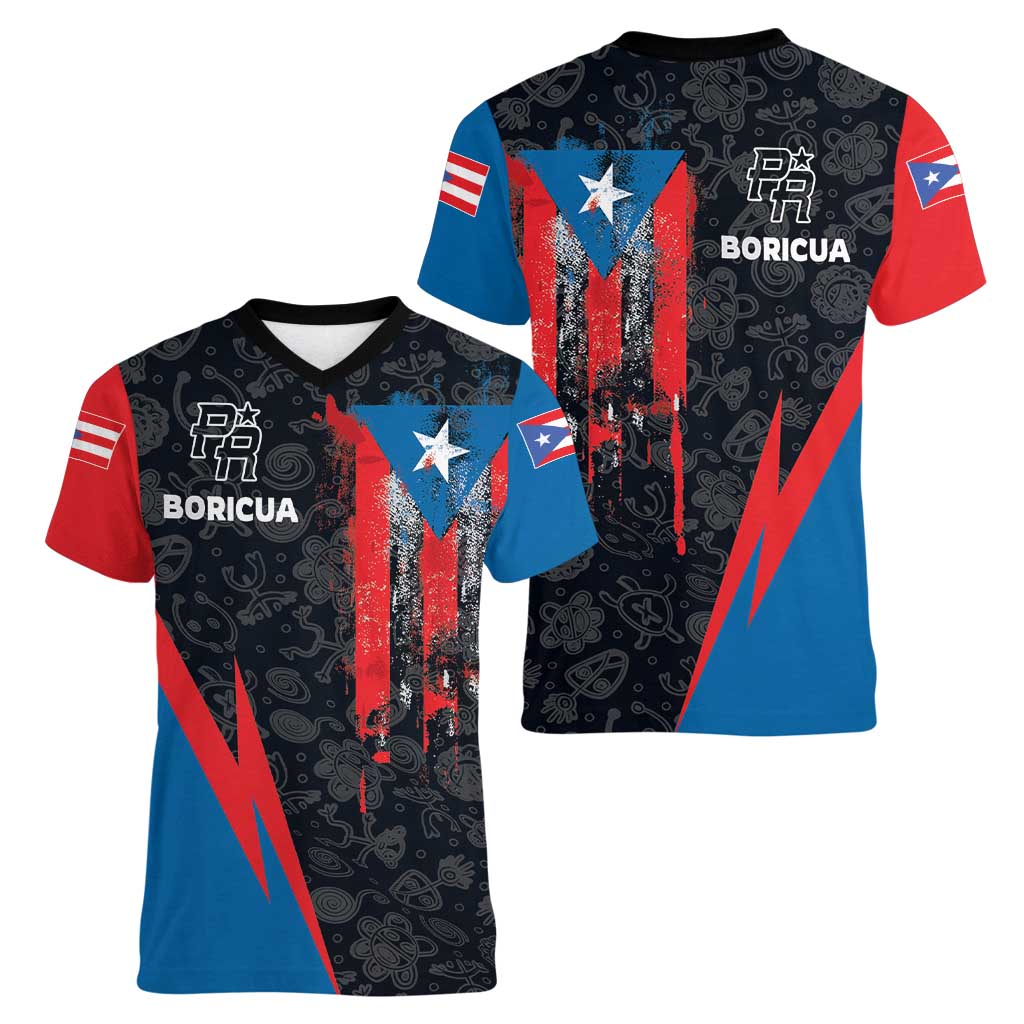 Puerto Rico Women V-Neck T-Shirt Boricua PR Flag Style