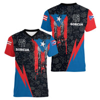 Puerto Rico Women V-Neck T-Shirt Boricua PR Flag Style