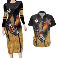 Puerto Rico Rooster Couples Matching Long Sleeve Bodycon Dress and Hawaiian Shirt Gallo Boricua