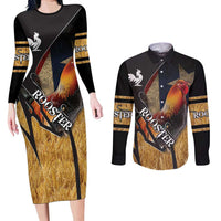 Puerto Rico Rooster Couples Matching Long Sleeve Bodycon Dress and Long Sleeve Button Shirt Gallo Boricua